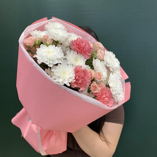 Букет хризантем с диантусами🌸