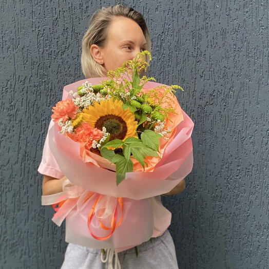 Букет «Круглый с подсолнухами»🌻