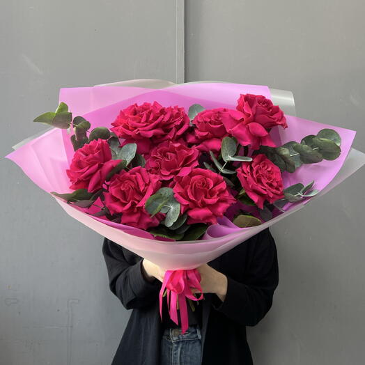 Французские малиновые розы с эвкалиптом 💞