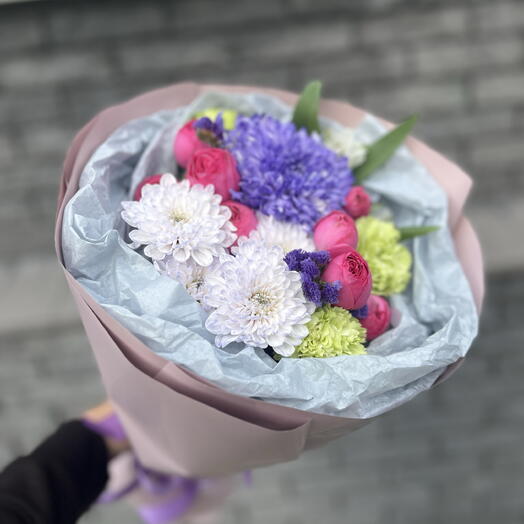 Фиолетовый 💜 букет с хризантемой магнум