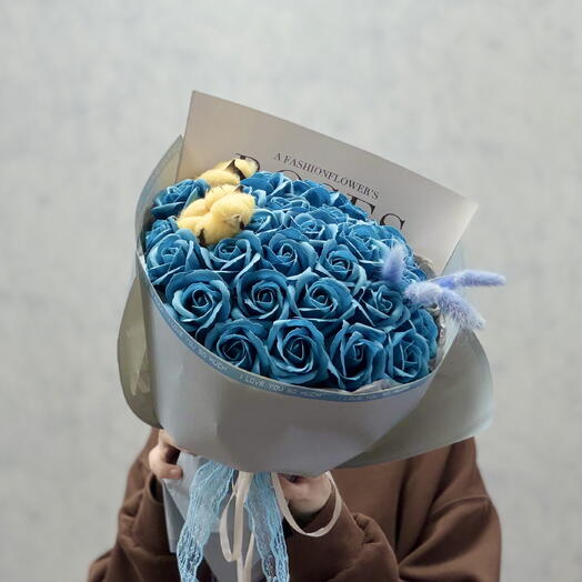 Букет «Синий бархат» из мыльных роз 💙