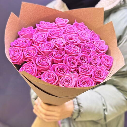 Розовые розы аква 31шт