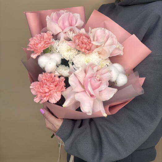 Букет с французскими розовыми розами 🌸