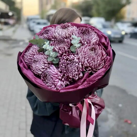 11 хризантем Бигуди «Бордовый шик»