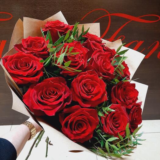 Bouquet of roses with greenery