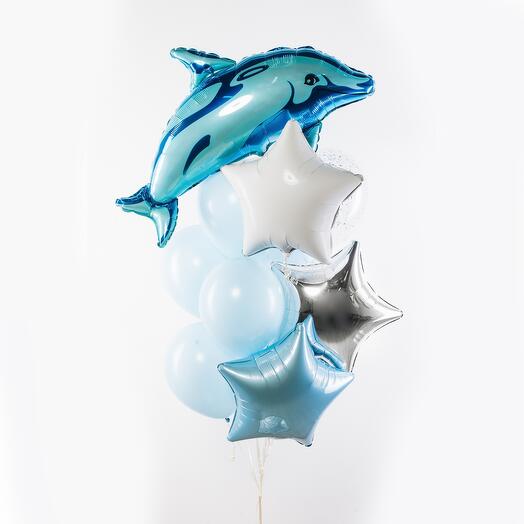 Beautiful fountain of helium balloons "Marine 2" of 11 pieces