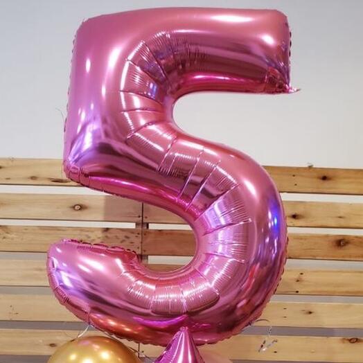 Фольгированный шар с гелием Пять - 1 метр