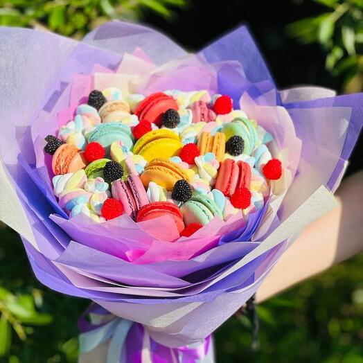 Bouquet doce de marshmello e macarons