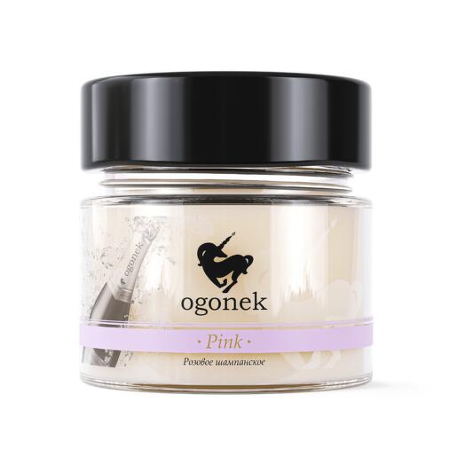 Ароматическая декоративная свеча в банке, с деревянным фитилем OGONEK PINK Розовое шампанское, в подарочной упаковке