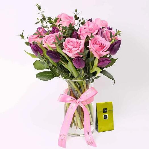 Tender 21 Roses and Tulips with Deluxe Patchi Chocolates