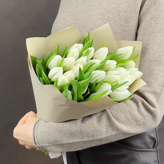 Bouquet of white tulips Antarctica 25pcs