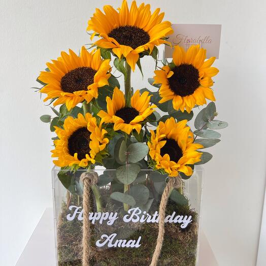 Sunflower in Acrylic Bag with Personalized Sticker