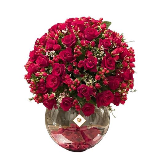 Cutie Roses - Red Roses and Hypericum in Vase