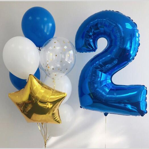 Fountain of helium balloons + number 1