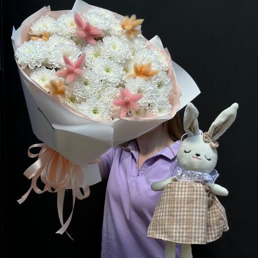 Комбо из 7 хризантем с Лагурусом и Зайка Сплюша