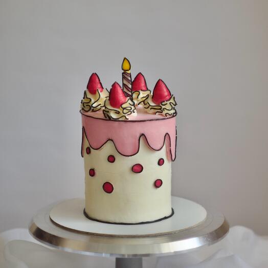 Торт 1 кг 3Д на день рождения на праздник cake happy birthday любимому любимой с кремом