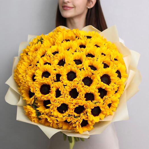 Большой букет. Подсолнухи, цвет жёлтый, 51 штук, арт 278 Kimbirly Flowers