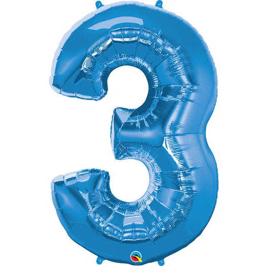 Blue Number Three Helium Balloon