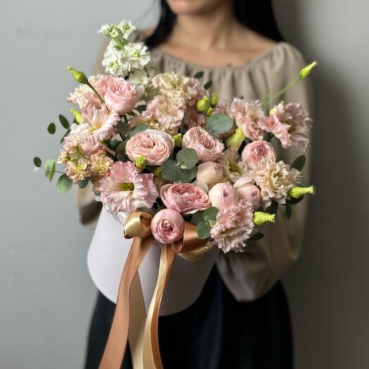 St box 27 with peony roses and terry eustoma