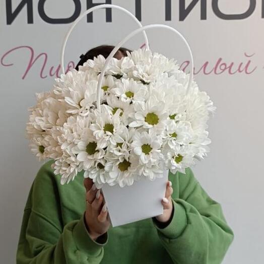 Ромашки в сумочке куст хризантема / Доставка Уфа / Цветы Уфа / Цветы в Уфе