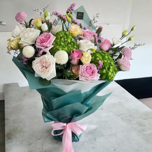 White,pink and green bouquet