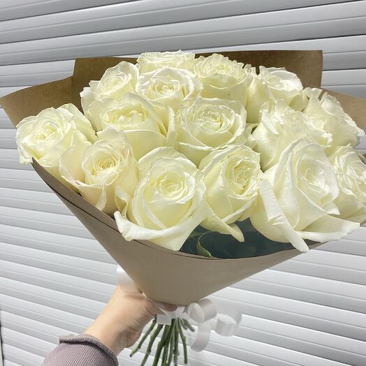 ‼️🌹‼️15 Белых роз в крафте