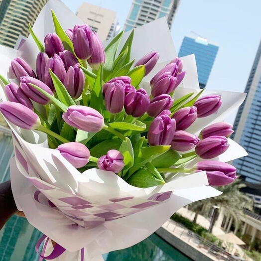 21 purple tulips