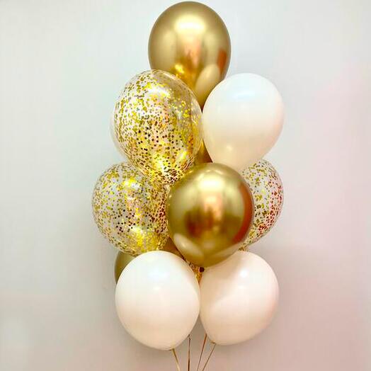 Balloons, a fountain with confetti