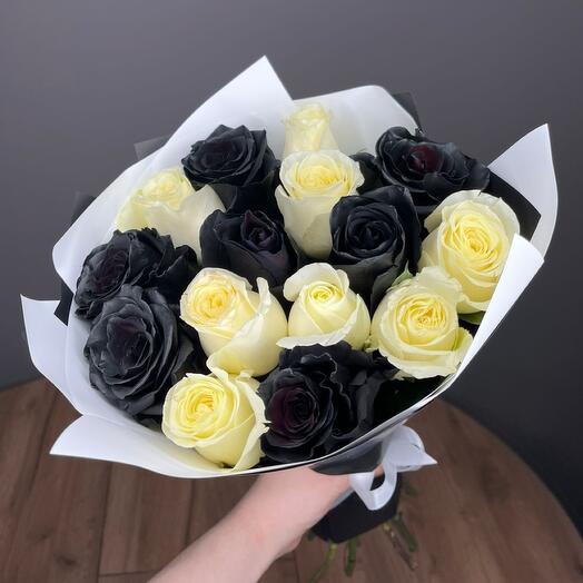 Микс роз черные и белые 15 🖤