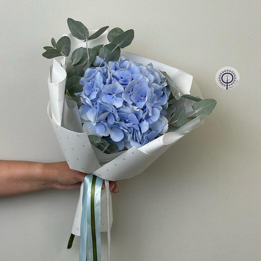 Монобукет из гортензии с эвкалиптом