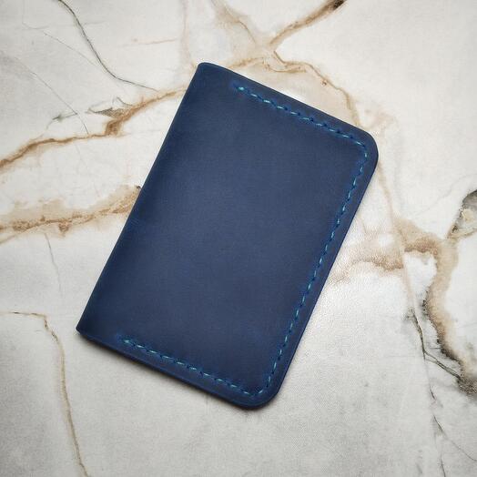 Кардхолдер сине-черный из натуральной кожи ручной работы