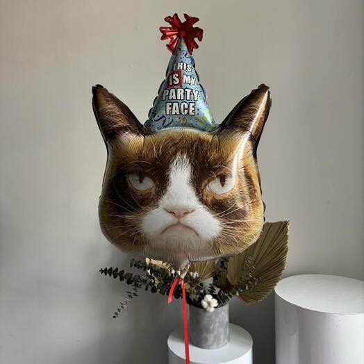 Шар кот с недовольной мордой, party face , недовольный кот фольгипрованная фигура воздушный шар сердитый