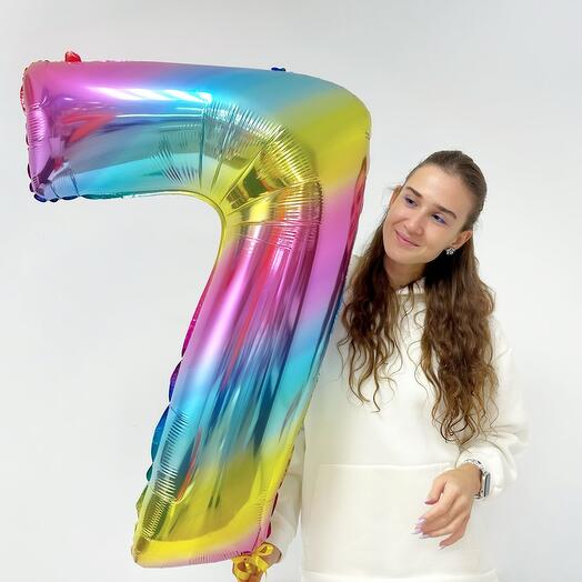 Фольгированная цифра шар «Радуга градиент» разноцветная