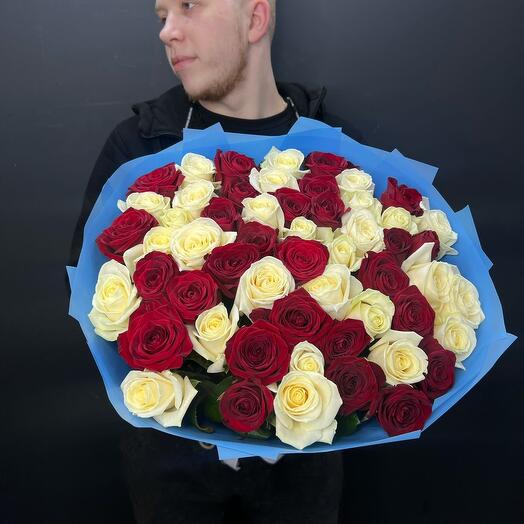 Роза Аваланж и Ред Наоми микс 51шт 60см