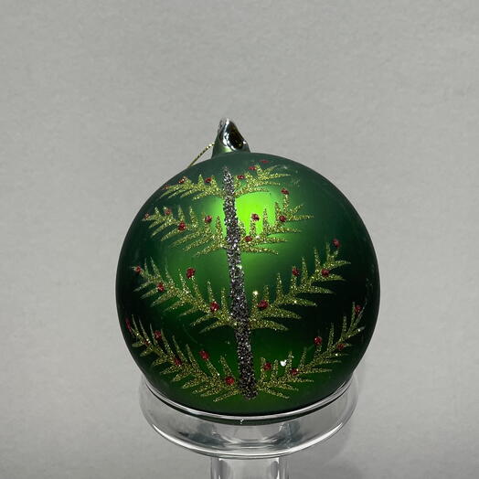 Шар зеленый с рисунком елки