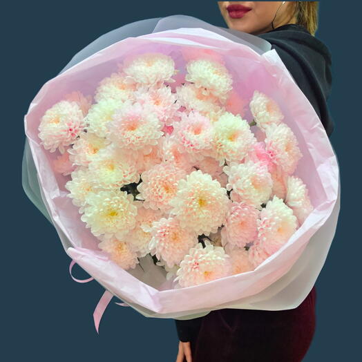 Зефирный букет. 🌸7шт Хризантем