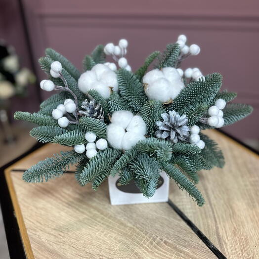 Композиция из живой хвои нобилис «нежная зима»