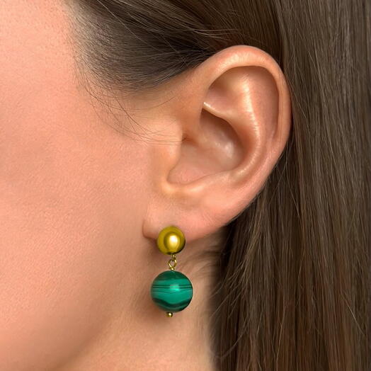 Серьги из натурального камня BASIC 6 GREEN GLDN на подарок, на день рождения, любимой девушке