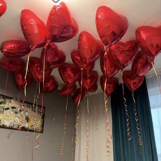 Воздушные шары красные сердца на 14 февраля 23 шт