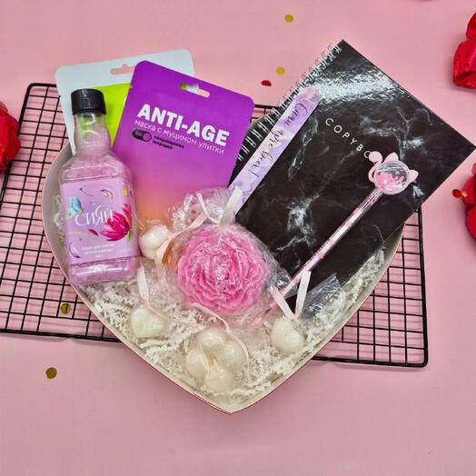 Релакс набор в подарок для девушки (маски, свечи, соль для ванны, блокнот)