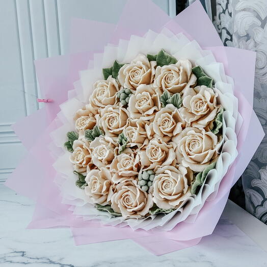 Зефирный букет XXL из белых роз