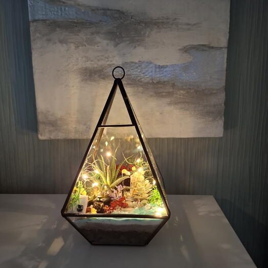 Флорариум , светящий в темноте с суккулентами нг