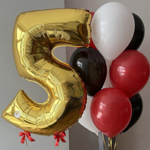 Любая золотая цифра 102 см и фонтан из 9 латексных шаров