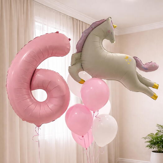 Шары с цифрой и единорогом для девочки с доставкой в Калининграде 🎈