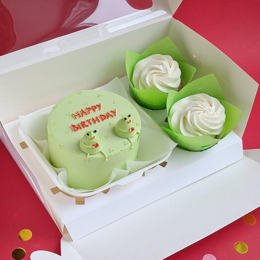 Набор бенто Happy birthday с лягушками и 2 капкейка