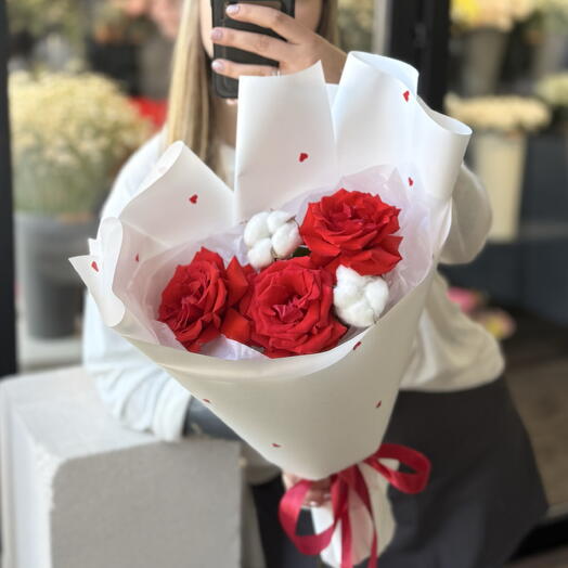 «Lovelly» бордовые французские розы с хлопком EX27