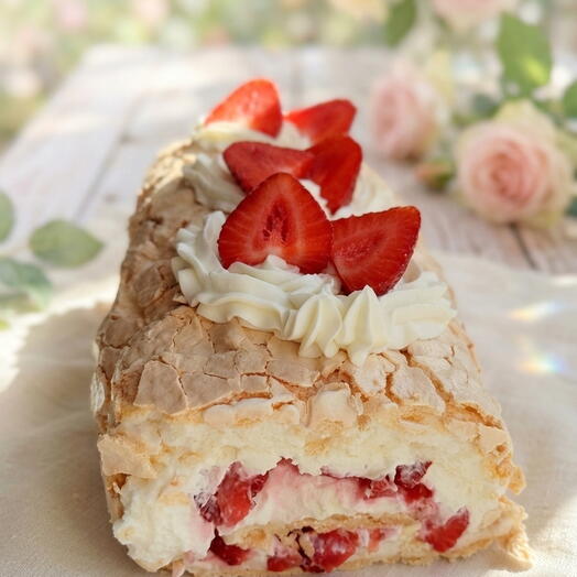 Меренговый рулет с клубникой