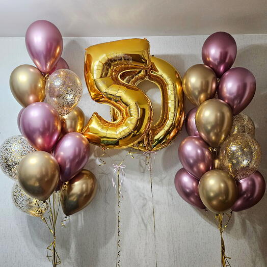 Воздушные шары розовые и золотые на 50лет,юбилей женщине,маме,бабушке-28шаров