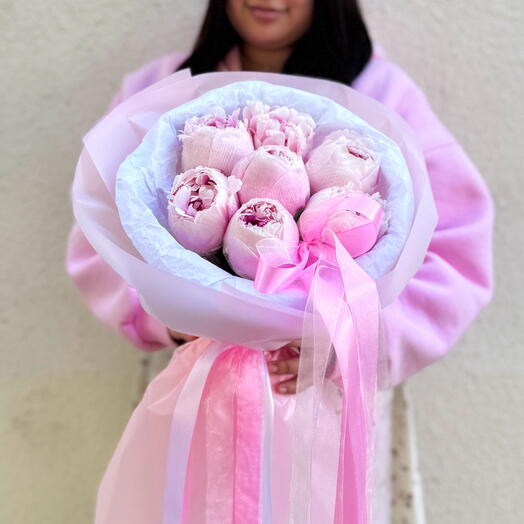 Букет из 7 пионов с бантом 🎀
