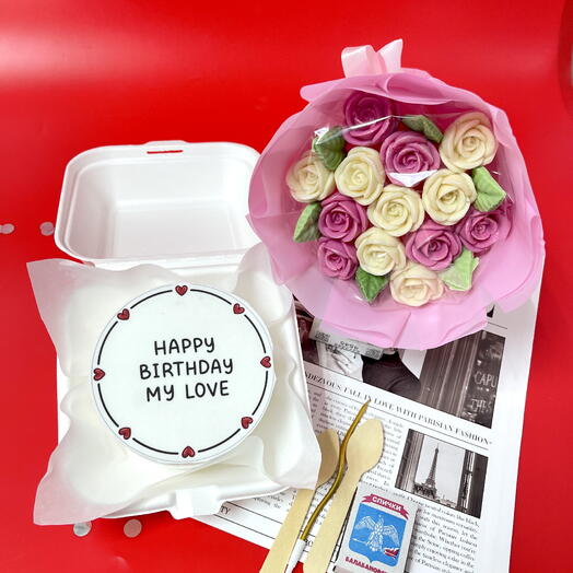 Бенто торт на день рождения с шоколадным букетом «happy birthday my love